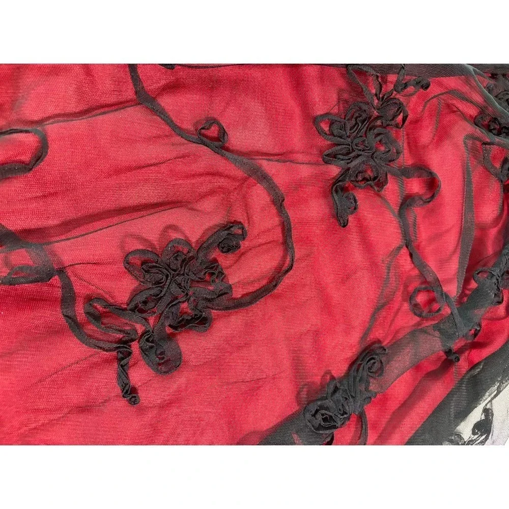 NEW Strapless Dress Juniors 11/12 Red Black‎ Mesh Embroidery Goth Dark Romance